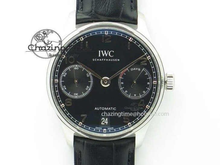 MIROTIME 0324 Portuguese IW545407 Black Dial ZF 1:1 Best Edition On Dark Blue Leather Strap DailyWear 7337